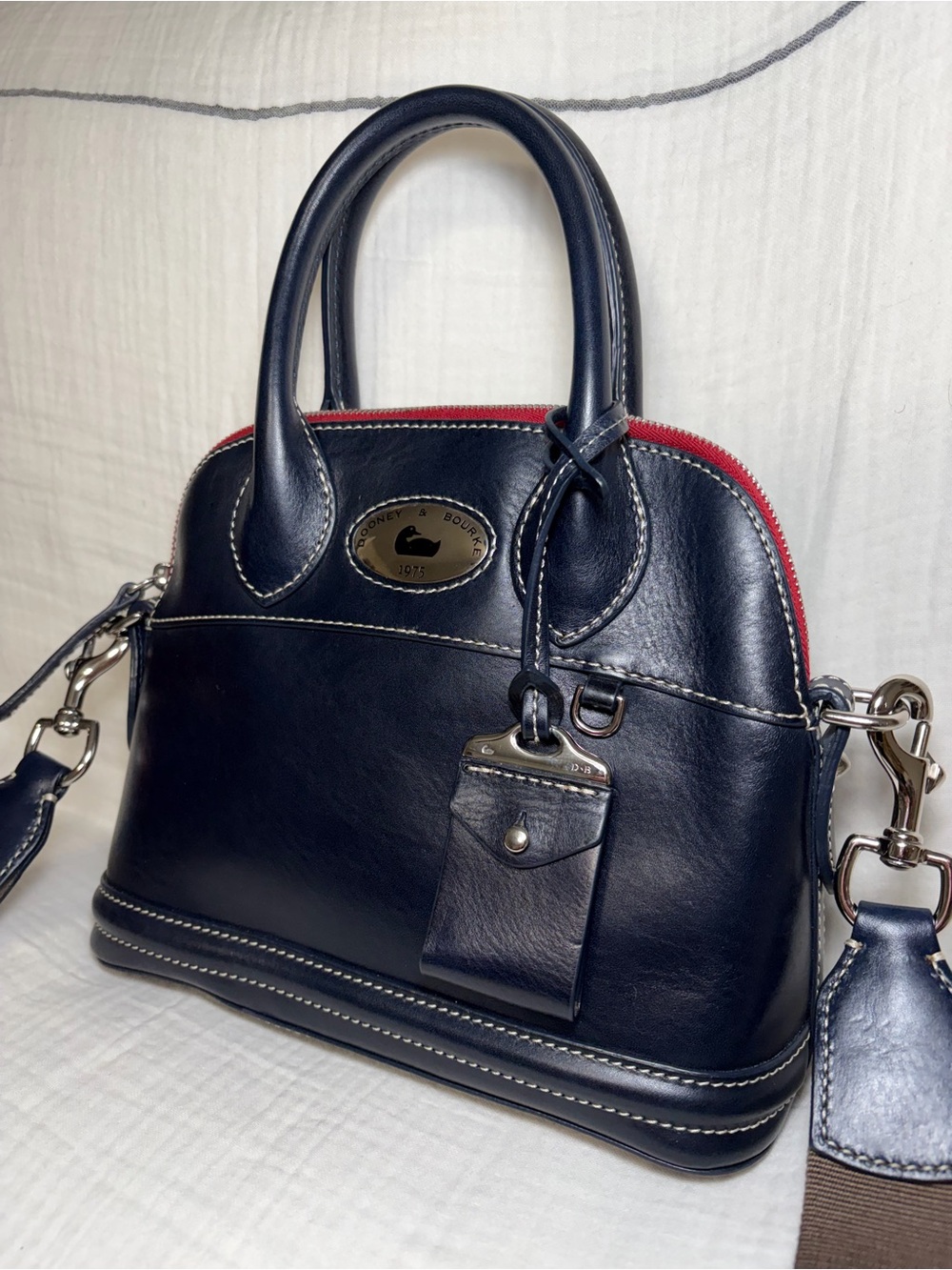 Dooney & Bourke Vintage Florentine Leather Small Domed Satchel Navy